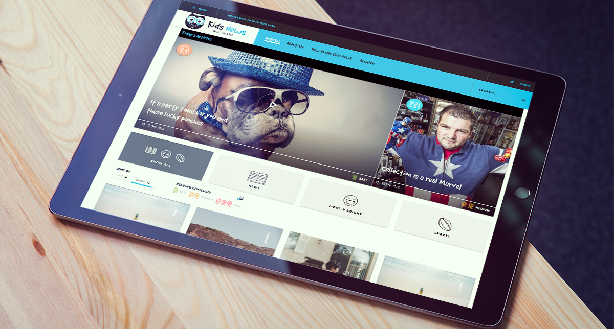 Kids News website tablet mock up by Caitlin Robinson